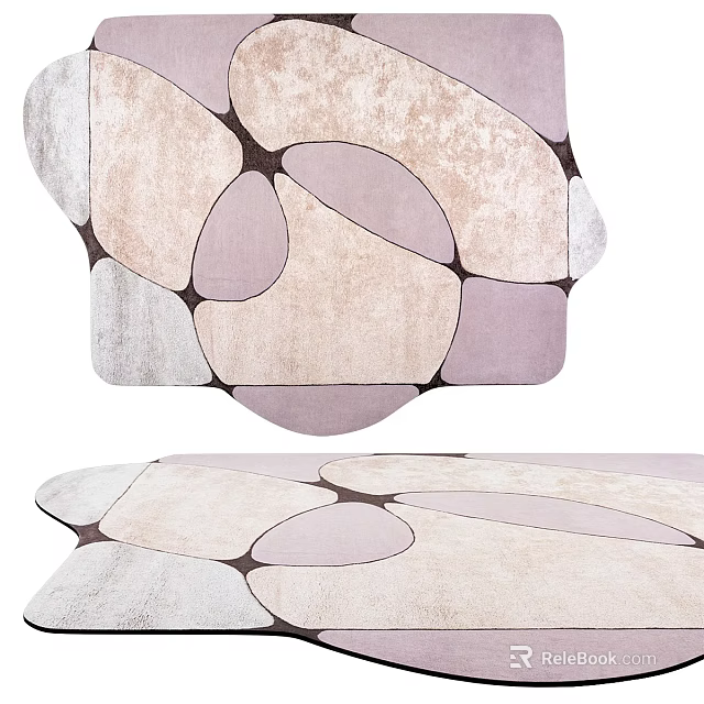 Modern Shaped Rug With Abstract Geometric Patterns In Soft Neutral Tones 3d model