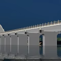 Elegant Modern Arch Bridge Illuminated At Night With Scenic Reflections On Calm Water Surface
