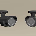 Dual Surveillance Cameras With Silver Metal Housing For Security Monitoring