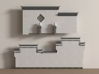 Traditional Chinese Architectural Components Featuring Horse Head Walls Carved Brick Windows And Eaves 3d model