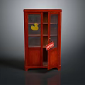 Wooden Display Cabinet With Glass Doors On Sale Tag And Yellow Rubber Duck Inside