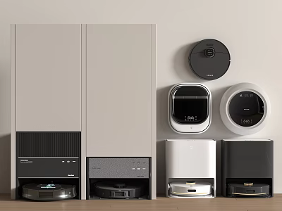 Smart Machines Including Robotic Vacuum Cleaners Smart Storage Cabinets And Intelligent Appliances At Home 3d model
