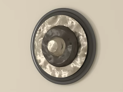 Round Wall Decor With Black Metal Frame And Light Textured Panel Mounted On Beige Wall 3d model