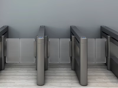 Gray Modern Public Facility Turnstile With Metal Structure And Glass Panels 3d model
