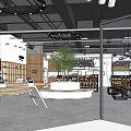 Modern Specialty Store Interior Design With Wooden Displays Central Green Plant And Product Shelves