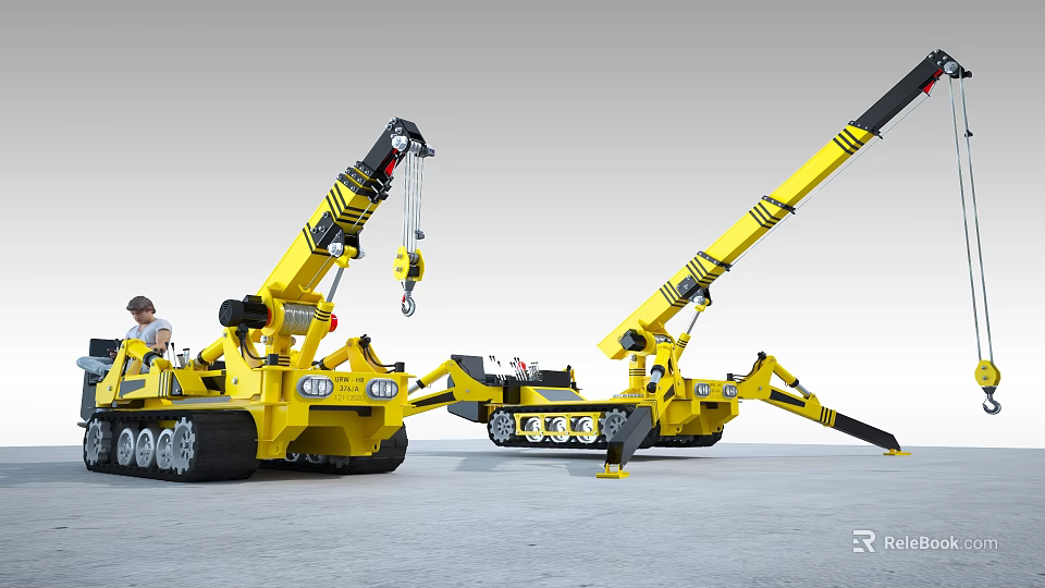 Yellow Crawler Cranes Industrial Equipment With Tracked Chassis And Long Boom 3d model 