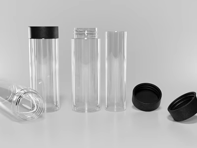 Transparent Plastic Cups With Black Lids In Various Designs For Daily Use 3d model
