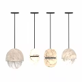Modern Spherical Pendant Lights with Marble Texture Light Colored Shade and Black Accents