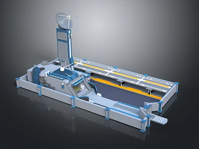 Modern Technological Building Structure With Blue Accents And Metal Platforms 3d model