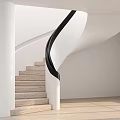 Modern Spiral Staircase Interior Design With White Structure Black Handrail And Light Stone Steps 3d model