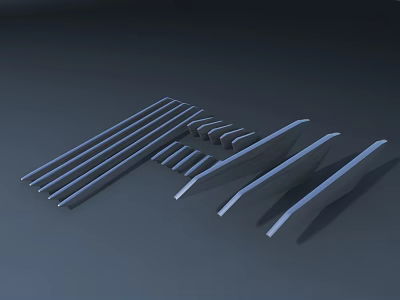Grey Curved Strips And Straight Components Neatly Arranged On Dark Background 3d model