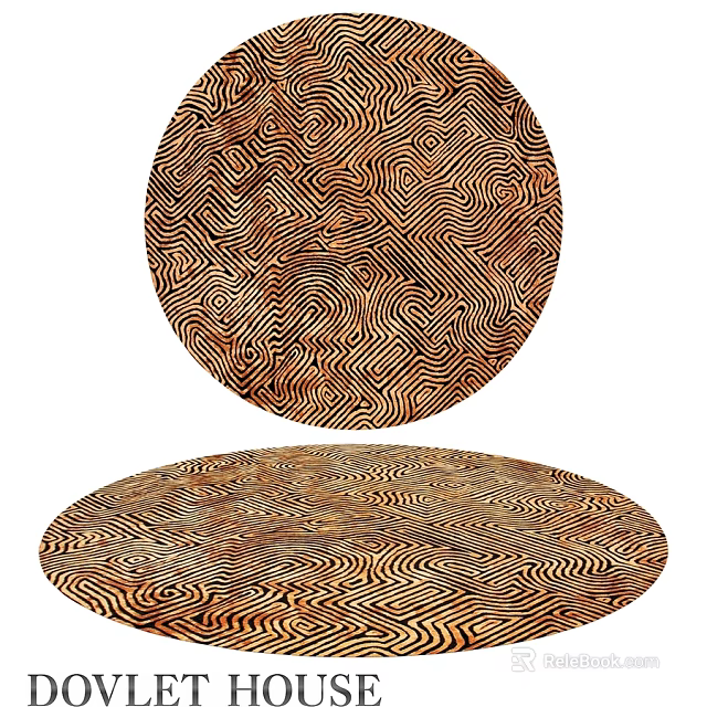 Stylish Square Carpet With Wavy Brown Black Pattern Abstract Design For Living Room 3d model 
