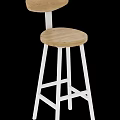 Wooden Bar Stool With Black Metal Frame And Curved Backrest Design