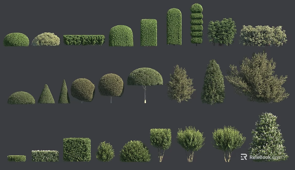 Various Shaped Pruned Shrubs for Garden Landscape Design and Outdoor Decoration 3d model 