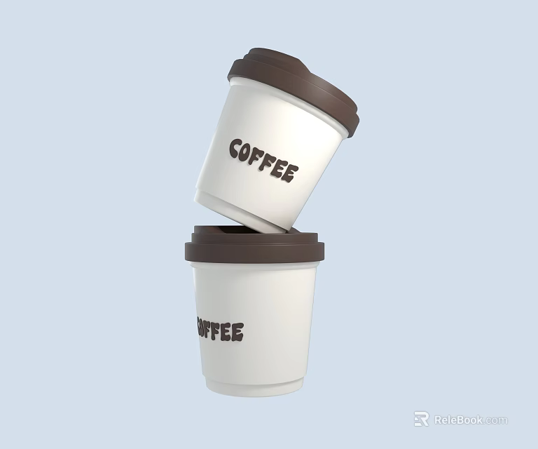 Art Installation Featuring Stacked Tilted Coffee Cups With White Body Brown Lids And Coffee Text 3d model 