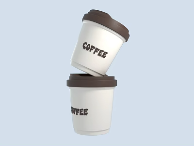 Art Installation Featuring Stacked Tilted Coffee Cups With White Body Brown Lids And Coffee Text 3d model