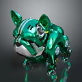 Green Mechanical Bulldog Creature Character With Shiny Metallic Body And Robotic Details