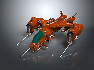 Futuristic Red Sci Fi Vehicle With Green Section And Advanced Mechanical Design Details 3d model