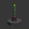 Stone Lighthouse Architecture With Red Yellow Top And Hexagonal Base Green Fence