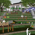 Scenic Park Landscape With Terraced Green Areas Wooden Platforms And Relaxing Seating