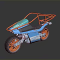 Blue And Orange Modern Motorcycle With Orange Frame Black Seat And Orange Wheels