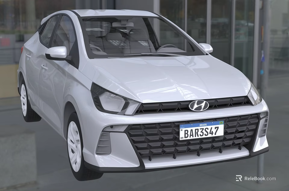 White Hyundai Sedan Car Displayed in Modern Showroom with Glass Walls 3d model 