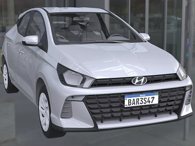 White Hyundai Sedan Car Displayed in Modern Showroom with Glass Walls 3d model
