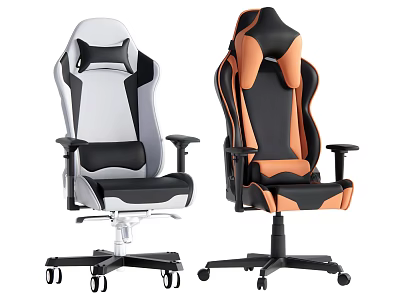 Modern High Back Office Chair with Armrests Wheels in White Black and Orange Colors 3d model