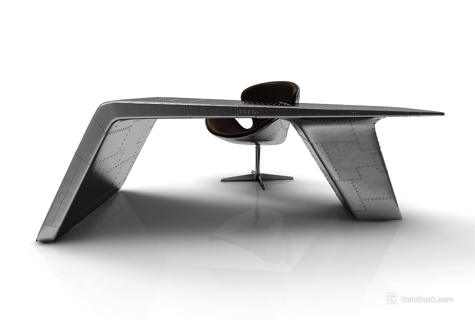 Modern Office Desk With Metal Frame And Unique Leg Design In Workspace Including Chair 3d model 