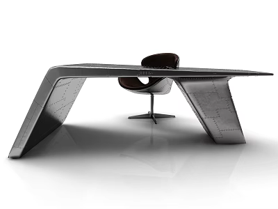 Modern Office Desk With Metal Frame And Unique Leg Design In Workspace Including Chair 3d model