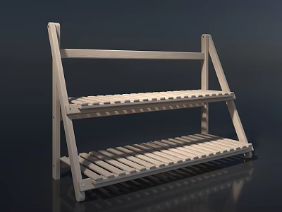 White Wooden Two Tier Open Shoe Rack With Simple Shelf Structure 3d model