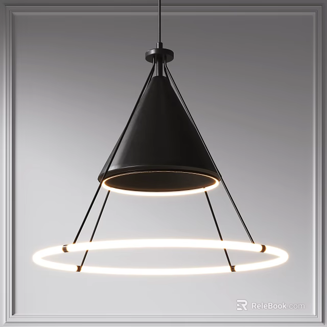 Modern Black Pendant Light With Conical Shade And Illuminated Circular Ring Design 3d model 