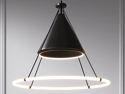 Modern Black Pendant Light With Conical Shade And Illuminated Circular Ring Design 3d model
