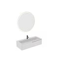 Modern Bathroom Interior With White Sink Round Mirror And Black Faucet