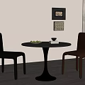 Round Negotiation Table and Leather Chairs with Fruit Plate Book and Decorative Paintings