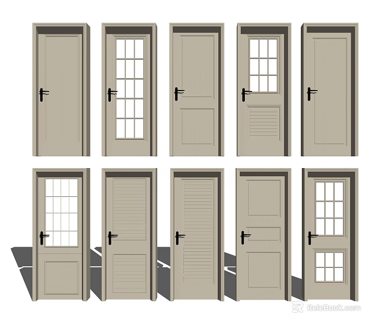 Various Interior Hinged Doors With Glass Panels And Paneled Designs 3d model