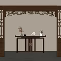 Traditional Chinese Interior With Wooden Carved Screen And Console Table Decor