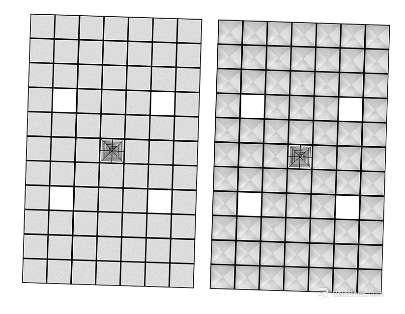 Modern Ceiling Design With Grid Pattern Textured Panels And Square Decorative Tiles 3d model