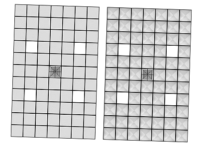 Modern Ceiling Design With Grid Pattern Textured Panels And Square Decorative Tiles 3d model