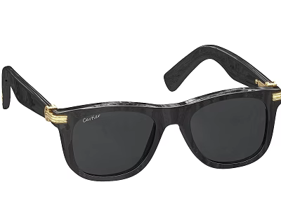 Cartier Black Square Frame Sunglasses With Gold Accents And Dark Lenses 3d model