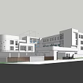 Modern White School Building With Multi Storey Structure And Multiple Windows Under Blue Sky 3d model