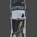 White Damaged Pickup Truck With Crushed Front End And Dented Body