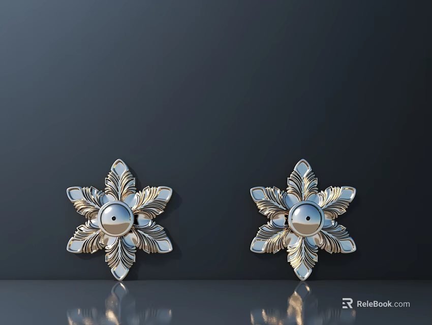 Modern Silver Flower Shaped Wall Decor With Circular Center And Reflective Surface On Dark Background 3d model 
