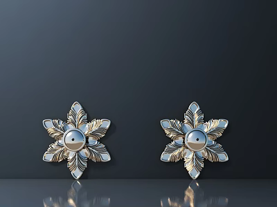 Modern Silver Flower Shaped Wall Decor With Circular Center And Reflective Surface On Dark Background 3d model