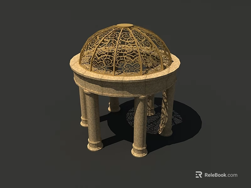 Classic Stone Gazebo With Domed Roof And Intricate Lattice Design Supported By Pillars 3d model 