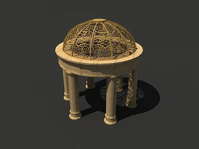 Classic Stone Gazebo With Domed Roof And Intricate Lattice Design Supported By Pillars 3d model