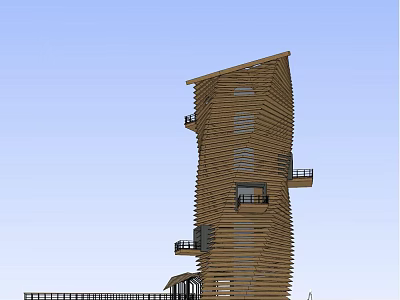 Wooden Multi Level Roadside Facilities with Elevated Balconies and Modern Platform Design 3d model