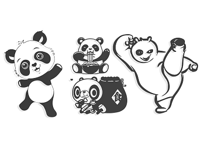Adorable Cartoon Panda Wall Decor Featuring Standing Sitting Eating And Dancing Poses 3d model
