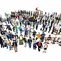Diverse Group of People in Various Poses Standing Together in Crowd