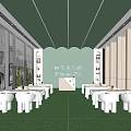 White Public Chairs In Modern Green Interior Space With Tables 3d model